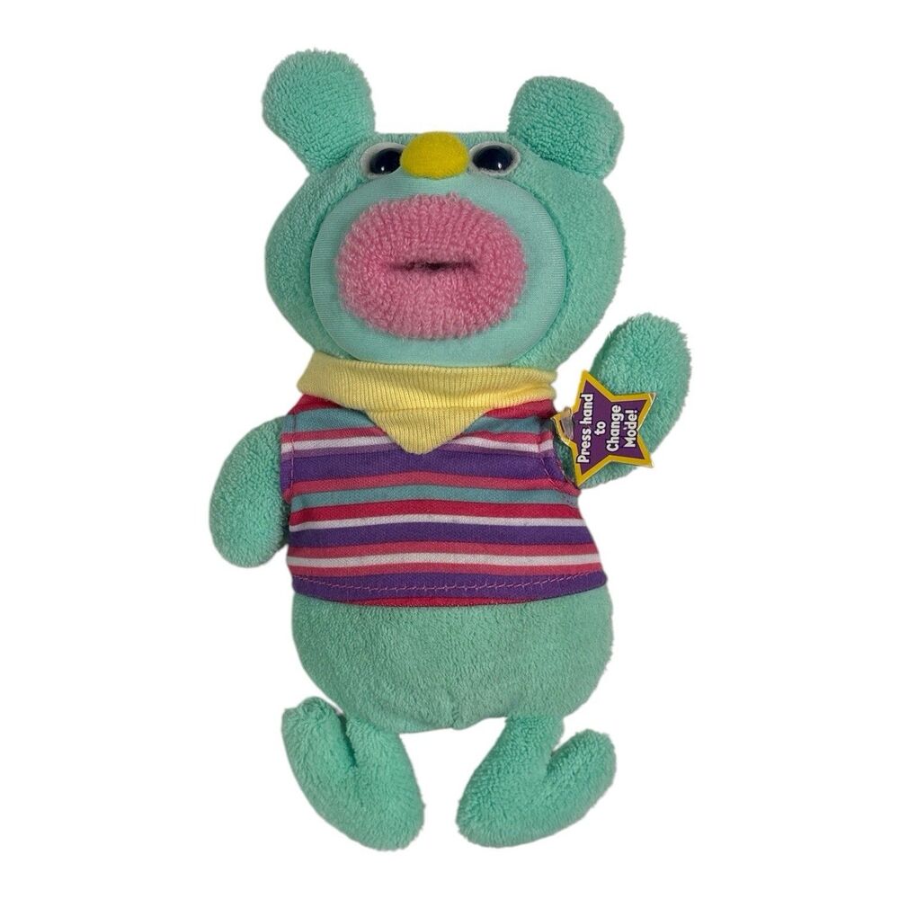 Fisher Price Mint Green Open Mouth Push Belly Bear Plush Toy NO SOUND